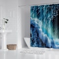Miniatyrbillede 2 af 4: Bruseforhæng Blå Skimmelsikker Vandtæt 3D Havbølger Badeværelsesforhæng Hurtigtørrende Vægtet 180x180cm (71x71 tommer)