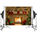 Miniatyrbillede 4 af 7: Julebaggrund Xmas Pejs Baggrunde Røde Strømper Gaver til Fotoshoot Dekoration Billede Banner Bås Rekvisitter
