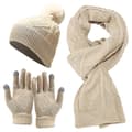 Vinterhue + langt tørklæde + vanter sæt til kvinder og mænd - beige beige