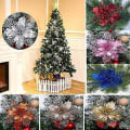Miniatyrbillede 6 af 6: 10 stk Juleblomster Store Juleblomster med Glitter til Juletræet Hængende Fest Julepynt