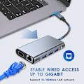 Pikkukuva 5 / 5: 7-in-1 USB C 3.0 -moniporttisovitin 4K, HDMI, VGA, 100W PD ja RJ45 Ethernetillä, yhteensopiva MacBook Pro & Air USB C Type C -laitteiden kanssa