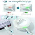 Miniatyrbillede 4 af 4: Selfie Ringlys, Klips-på Ringlys [Genopladelig] med 3 Farver & 40 LED'er, Dæmpbar Selfie Lys til Telefon, Tablet, Laptop, Zoom Møde