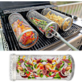 Miniatyrbillede 1 af 5: Rullende grillkurv til udendørs grill, grill i rustfrit ståltrådsnet cylinder, BBQ udendørs grill net BBQ mesh cylinder, (7.78in（20cm）)