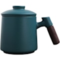 Miniatyrbilde 1 av 5: Keramisk Tekopp med Te-infuser og Lokk Tekrus Kopper i Trehåndtak Pottetekopp med Filter Kaffe Krus Melkekrus, 400ml