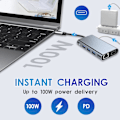 Pikkukuva 3 / 5: 7-in-1 USB C 3.0 -moniporttisovitin 4K, HDMI, VGA, 100W PD ja RJ45 Ethernetillä, yhteensopiva MacBook Pro & Air USB C Type C -laitteiden kanssa