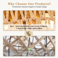 Miniatyrbild 4 av 5: Rattan Taklampa, 3-Ljus Boho Taklampa, Handvävd Burlampa, Rustik Rattan Chandelier (Guld)