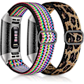 Miniatyrbild 1 av 5: Stretchig band för Fitbit Charge 4/fitbit Charge 3 band, justerbar elastisk andningsbar nylonersättningsrem för Fitbit Charge 3/3se/charge 4 band