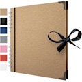 Pikkukuva 1 / 4: Neliömäinen Scrapbook-valokuva-albumi 60 sivua (21 x 21 cm) Paksu paperi, kovakantinen, metallikulmat, nauhakiinnitys (ruskea, 21 x 21 cm)