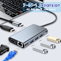 Pikkukuva 2 / 5: 7-in-1 USB C 3.0 -moniporttisovitin 4K, HDMI, VGA, 100W PD ja RJ45 Ethernetillä, yhteensopiva MacBook Pro & Air USB C Type C -laitteiden kanssa