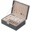 Miniatyrbillede 1 af 5: Smykkeæske, kvinders dobbeltlags PU læderopbevaringsboks til ringe, øreringe, armbånd, halskæder, smykkearrangør gaveæske (mors dags gave)