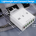 Miniatyrbilde 4 av 5: USB-lader, 65W 6-Port USB Hurtiglader med QC 3.0-lader, Universell USB Vegglader for 15 Pro Max 14 Plus 13 12 11 SE XR, iPad, Samsung