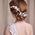 Miniatyrbilde 5 av 5: Blomsterhodeband brudeblomsterkrans med kunstige blader, blomster og perle-strass blomsterhårbånd brude bryllup hårtilbehør for kvinner