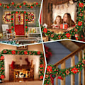 Miniatyrbillede 6 af 6: Julekranse, Juleguirlande med Lys, 2,7 m Krans Ornamenter Lys, Julepynt, Julekranse til Hoveddør Red