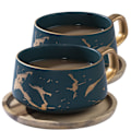 Miniatyrbillede 1 af 5: Pieces Cappuccino Kopper med Underkopper, 300ml Porcelæn Espresso Kopper til Te Kaffe Cappuccino, Kaffe Kopper med Træskive (Grøn*2)