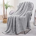 Miniatyrbillede 1 af 5: Stor Flanel Fleece Pled, 180*200 CM Sofa Pled, Blød Jacquard Vævet Bladmønster Pled til Sofa