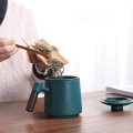 Miniatyrbilde 3 av 5: Keramisk Tekopp med Te-infuser og Lokk Tekrus Kopper i Trehåndtak Pottetekopp med Filter Kaffe Krus Melkekrus, 400ml