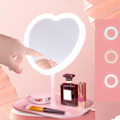 Miniatyrbild 1 av 3: Hjärtformad sminkbordsspegel med LED-lampor Rosa Trefärgad