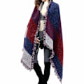 Miniatyrbild 2 av 5: Dam Tartan Halsduk Vinter Stor Överdimensionerad Mjuk Varm Flerfärgad Rutiga Wraps Snurrande Fransar Sjal Cape Poncho Lång Stole