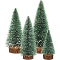 Miniatyrbild 1 av 5: Konstgjorda Mini Julgranar, Set med 4 st Miniatyr Sisal Frostade Julgranar Flaskborsteträd för Jul Hem Bordsprydnad (Grön)