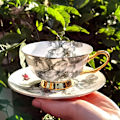 Miniatyrbillede 2 af 5: Sæt med 2 knogleporcelæn tekopper med underkop, cappuccino kopper, kaffekopper, tesæt, britiske kaffekopper, porcelæn tesæt, latte kopper