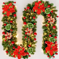 Miniatyrbillede 1 af 6: Julekranse, Juleguirlande med Lys, 2,7 m Krans Ornamenter Lys, Julepynt, Julekranse til Hoveddør Red