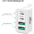 Miniatyrbillede 3 af 5: USB C Oplader, 4 Port Multi Oplader, 40W Hurtig Oplader PD 3.0 Strømadapter USB Strømforsyning til iPhone 16 15 14 Pro Max 13 12 11 SE 2020 XS XR