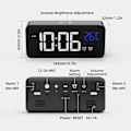 Miniatyrbild 2 av 5: Digital väckarklocka, LED-alarm med snooze-funktion, USB-port för laddning (Svart)