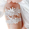 Miniatyrbillede 3 af 5: Bryllupsstrømper til brud Daisy Lace Bridal Strømpe Håndsyet Faux Perler Strømpe Sæt 2 Stykker, Hvid, One Size
