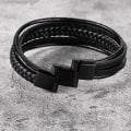 Miniatyrbillede 2 af 5: Herrearmbånd i ægte læder og rustfrit stål Multi