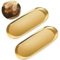 Miniatyrbillede 1 af 3: Gyldent Bakke Oval Bakke Rustfrit Stål Metal Opbevaringsbakke til Snac