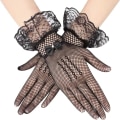 Miniatyrbilde 1 av 5: Korte mesh-hansker for damer, elegante blomsterhøytidelige hansker med
