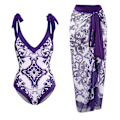 Miniatyrbillede 1 af 2: Dame En-delt Bikini Badetøj Med Badetøj Cover Up Strandkjole Y16（XL Lilla）