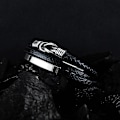 Miniatyrbillede 4 af 5: Herrearmbånd i sort læder, læderarmbånd, læderrem, flettet ægte læder, bredt læderarmbånd