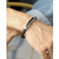 Miniatyrbild 3 av 5: Svart läderarmband för män för tonårspojkar i silver rostfritt stål