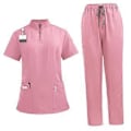 Pikkukuva 3 / 5: Pesuasetti pehmeällä yläosalla ja joggers-housuilla lemmikkieläinten trimmaajille, kauneushoitoloille, kylpylöille, kosmetologeille (Pinkki L) Pink L