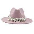 Miniatyrbillede 3 af 5: Cashmere Fedora-hatte med bred skygge til kvinder og mænd, elegante hatte ensfarvet Panama-hat med perlebesat dekorativ skygge (Pink)