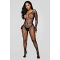 Miniatyrbillede 3 af 5: Sort sexet undertøj slim fit langærmet mesh jumpsuit gennemboret sort mesh jumpsuit