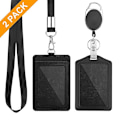 Miniatyrbild 1 av 4: 2 st Badgehållare Skolmaterial 2-sidig Pu Läder College Id Badgehållare Med 1 Id Fönster 18 Tum Läder Halsband Lanyard
