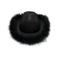 Miniatyrbillede 1 af 2: Sort cowboyhat med fjerboa, fluffy fjerkant, voksenstørrelse, bachelorette-party cowboyhat