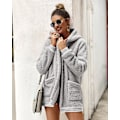 Miniatyrbilde 2 av 4: Kvinners Oversize Fleece Plysj Jakke Lang Ermet Cardigan Yttertøy Teddy Jakke（M Grå）