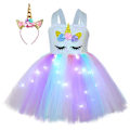 Miniatyrbillede 1 af 3: Princess Tutu LED Enhjørning Kjole til Piger Regnbue Lysende Kostumer（M(3-4Y) Hvidt Lys）