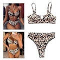 Pikkukuva 5 / 5: Bikinisetti, jossa on olkaimellinen toppi, korkeavyötäröiset brasilialaiset uimapuvut, ranta-, matka-, uimapuku, tankini (Leopardi XL) Leopard XL