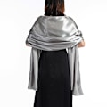 Miniatyrbild 2 av 2: Dambröllops-sjal och omslag i enfärgad elegant lång brudscarf för festkläder i silver