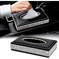 Miniatyrbild 2 av 5: Dekorativ rektangulär näsdukslåda (svart) läder med strass