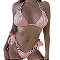 Miniatyrbild 1 av 5: Dam Triangle Bikini Set Högt Skurna Knytsidor 2-delad Baddräkt String Halter Bikini Baddräkter Rosa M Pink M