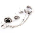 Miniatyrbillede 4 af 4: Sølvfarvet Krone Lange Dangle Kæde Kvast Øre Manchetter Øre Vine Wrap Pins Øre Knogle Stud Clip Øreringe