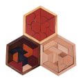 Miniatyrbild 2 av 3: Trähexagon Pussel Form Block Tangram Hjärngympa Leksak Geometri Logik Iq Spel