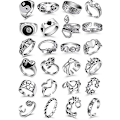 Miniatyrbild 1 av 3: Vintage Punk Ringar Set för Män Kvinnor Orm Öppen Groda Ring Knuckle Stacking Ringar Justerbar Punk Ring Set, 8/24pcs（24 st）