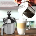 Miniatyrbilde 2 av 5: Melkeskummer, 400ML rustfritt stål manuell melkeskummer stål dobbelt nett skummer mikser for kaffe, latte, kaffe varm sjokolade cappuccino melkeskummer