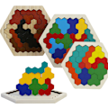 Miniatyrbillede 5 af 5: Træpuslespil til voksne børn, Hexagon Tangram Puslespil Legetøj Brai